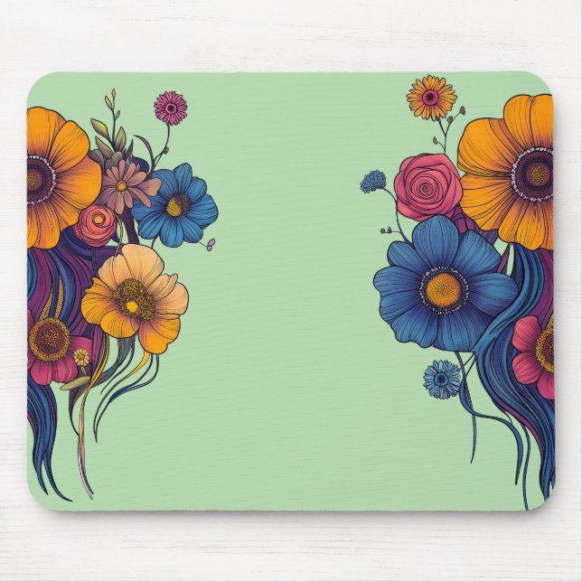 Mousepad Conjunto artístico de belas flores (Frente)