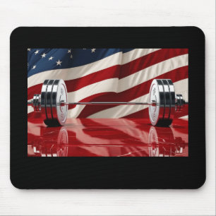 Mousepad Conjunto de halteres olímpicos cromados com fundo 