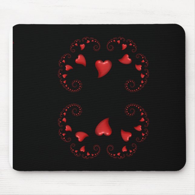 Mousepad Conjunto de Julia Fractal Com Corações Vermelhos (Frente)