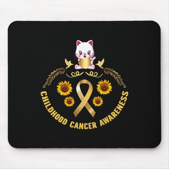 Mousepad consciência do cancer da infância belo ouro-gato (Frente)