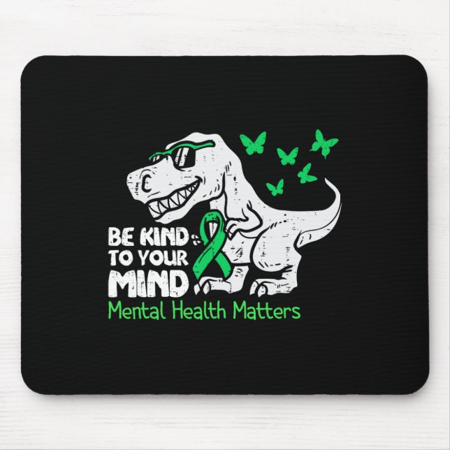 Mousepad Conscientização da Saúde Mental Dino Engraçado Cor (Frente)