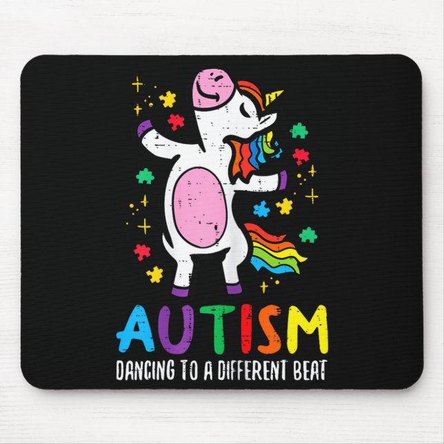 Mousepad Conscientização do Autismo Unicórnio Dançando Dife (Frente)