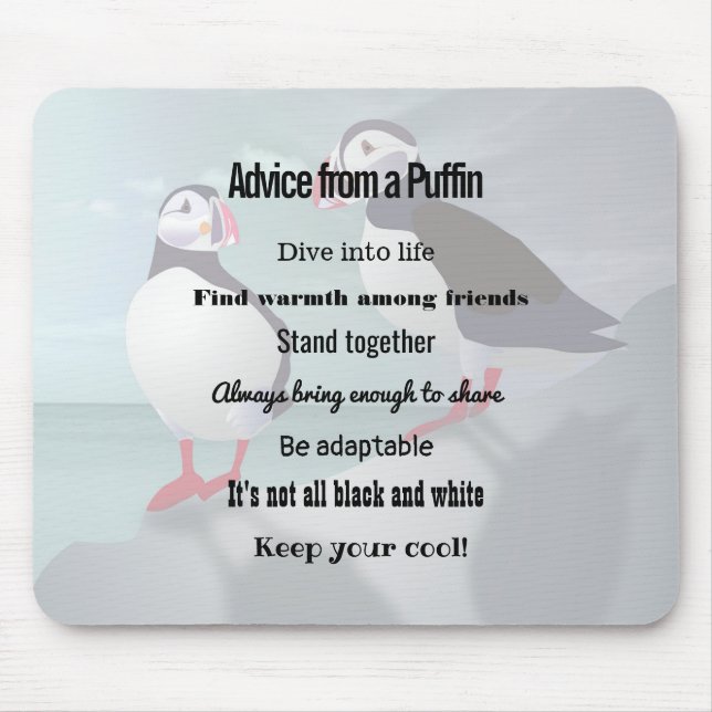 Mousepad Conselhos de um mouse Design Puffin (Frente)