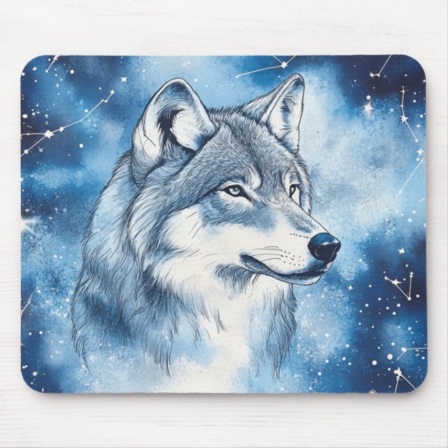 Mousepad Constelação Cósmica do Lobo Azul Celestial (Frente)