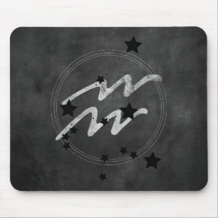 Mousepad constelação de Aquarius zodiano a preto e pratea