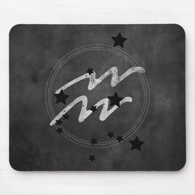Mousepad constelação de Aquarius zodiano a preto e prateado (Frente)