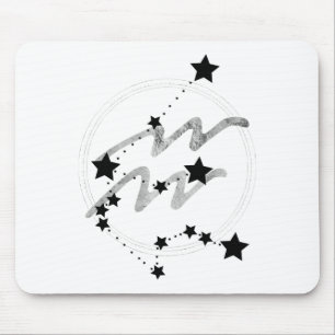 Mousepad constelação de Aquarius zodiano a preto e prateado