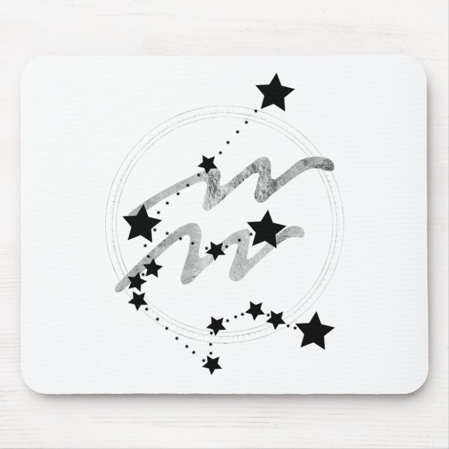 Mousepad constelação de Aquarius zodiano a preto e prateado (Frente)