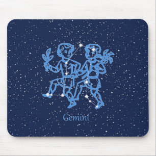 Mousepad Constelação Gemini e Sinal Zodíaco com Estrelas