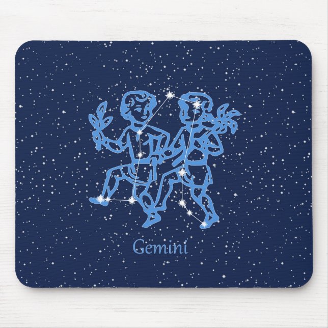 Mousepad Constelação Gemini e Sinal Zodíaco com Estrelas (Frente)