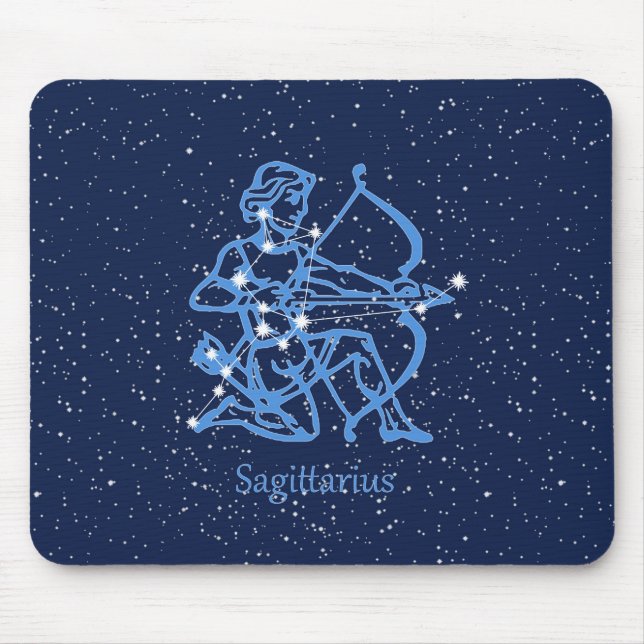 Mousepad Constelação Sagitário e Sinal Zodiac com Estrelas (Frente)