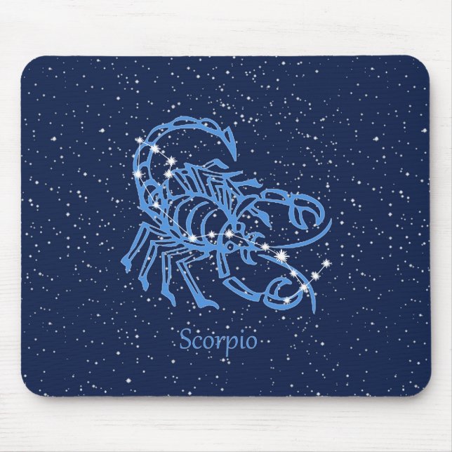 Mousepad Constelação Scorpio e Sinal Zodiac com Estrelas (Frente)