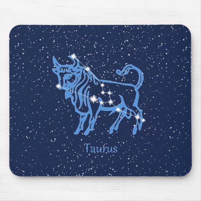 Mousepad Constelação Taurus e Sinal Zodíaco com Estrelas (Frente)
