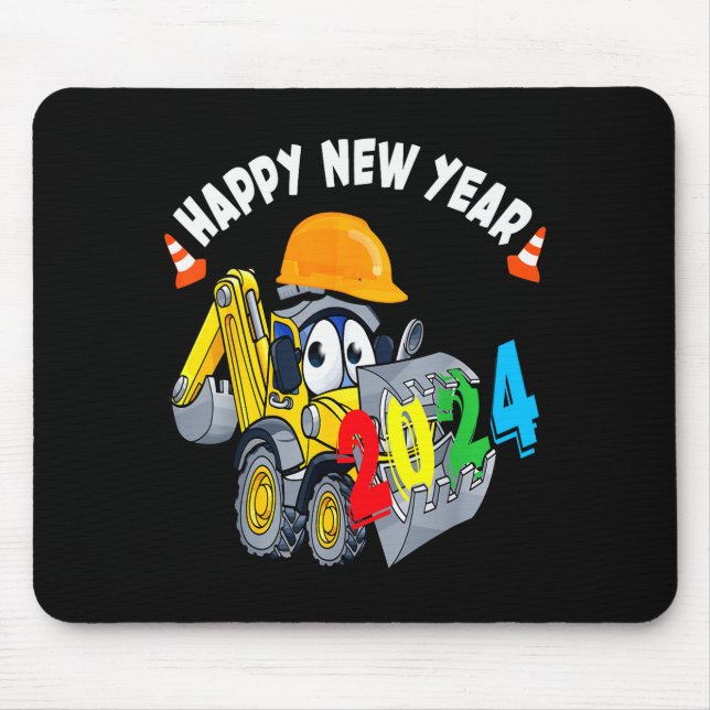 Mousepad Construction Excavator Happy New Year 2024 For Boy (Frente)