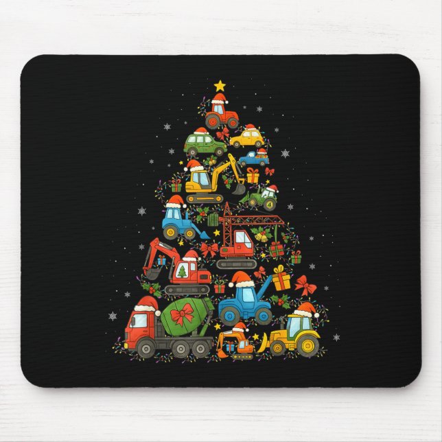 Mousepad Construction Truck Christmas Tree Funny Xmas Holid (Frente)