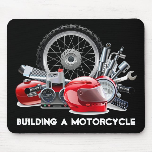 Mousepad Construindo uma motocicleta com desenho de peças (Frente)