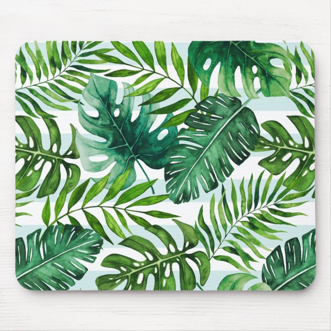 Mousepad Contemporary Watercolor Tropical Leaves Pattern (Frente)