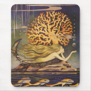 Mousepad Conto de fadas do vintage, sereia pequena no coral