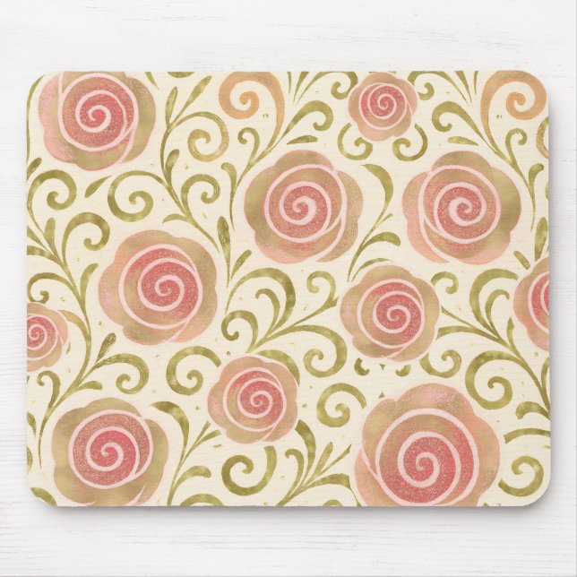 Mousepad Conto de Fadas Rosa e Dourado Rosas de Princesa (Frente)