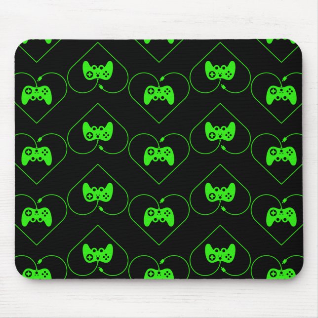 Mousepad Controle de Videogame Verde Padrão de Coração (Frente)