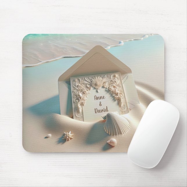 Mousepad Convite de Casamento na Areia da Praia (Com mouse)