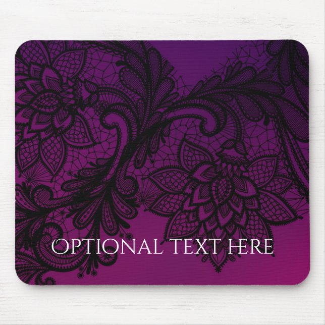 Mousepad Convite de festa de renda preta elegante rosa e ro (Frente)