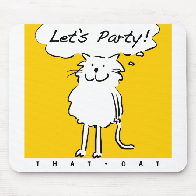 Mousepad Convite de Festa Divertida com um Gato de Desenho  (Frente)