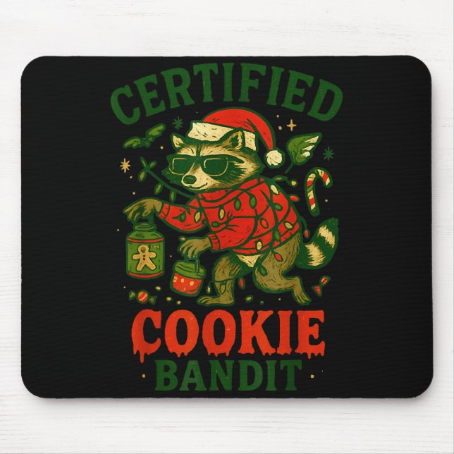 Mousepad Cookie Bandit Certificado, Luzes de Natal Engraçad (Frente)