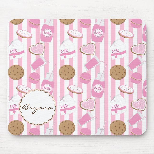 Mousepad Cookies & Milk Rosa Padaria Mouse de Computador Fo (Frente)
