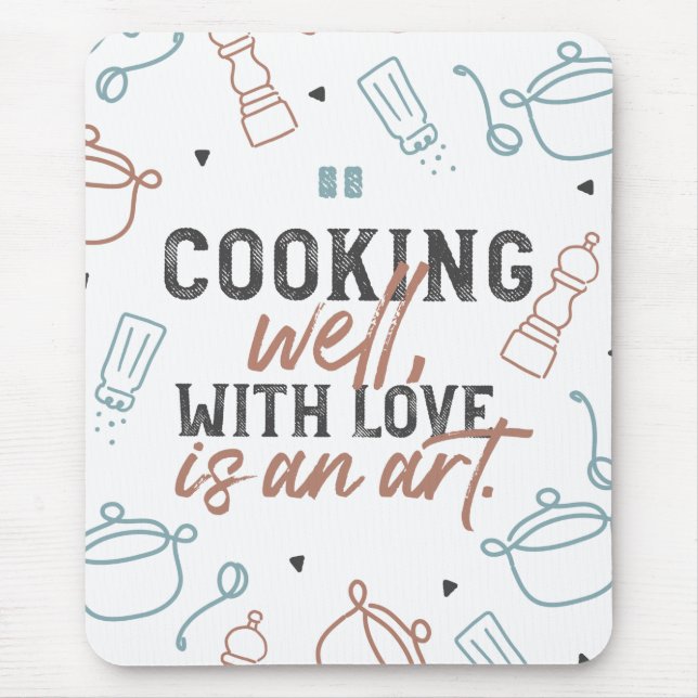 Mousepad Cooking Well With Love Typography (Frente)
