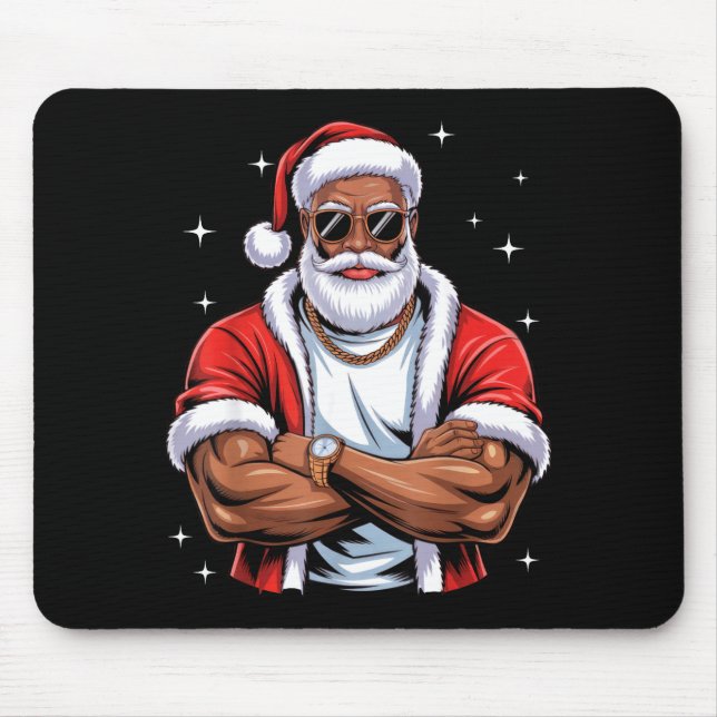 Mousepad Cool African American Santa Black Christmas Pajama (Frente)