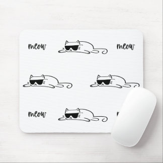 Mousepad Cool Black and White Cat with Sunglasses