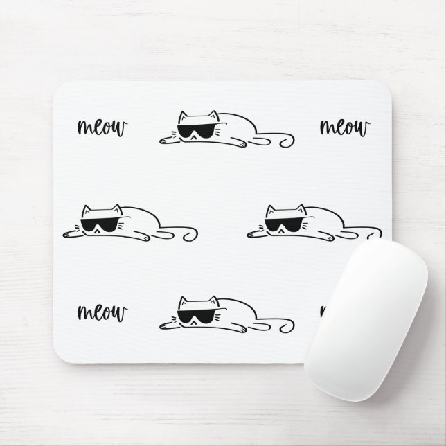 Mousepad Cool Black and White Cat with Sunglasses (Com mouse)