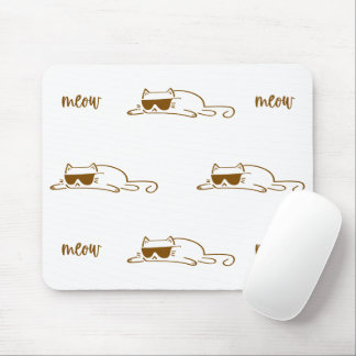 Mousepad Cool Brown Cat with Sunglasses on White Background