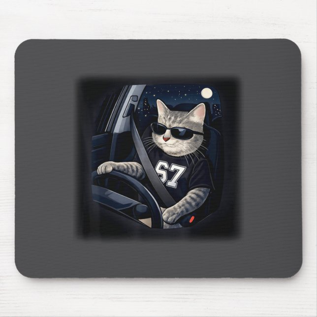 Mousepad Cool Cat Driving 67 Sungles Funny For Men Women Ki (Frente)