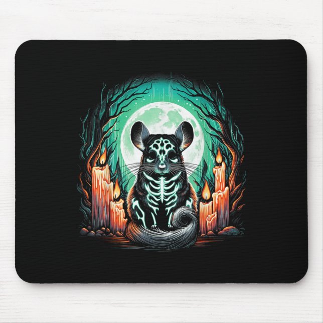Mousepad Cool Chinchilla Skeleton Halloween Christmas Birth (Frente)