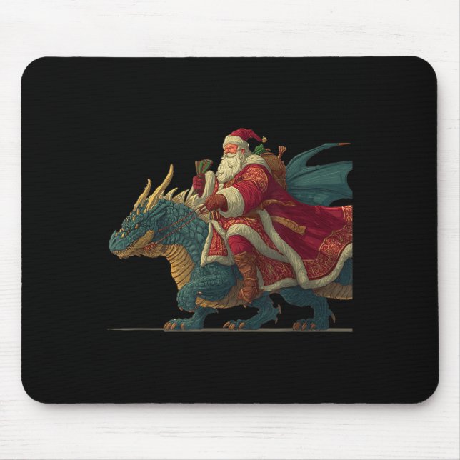 Mousepad Cool Festive Dragon With Riding Santa Claus Look  (Frente)