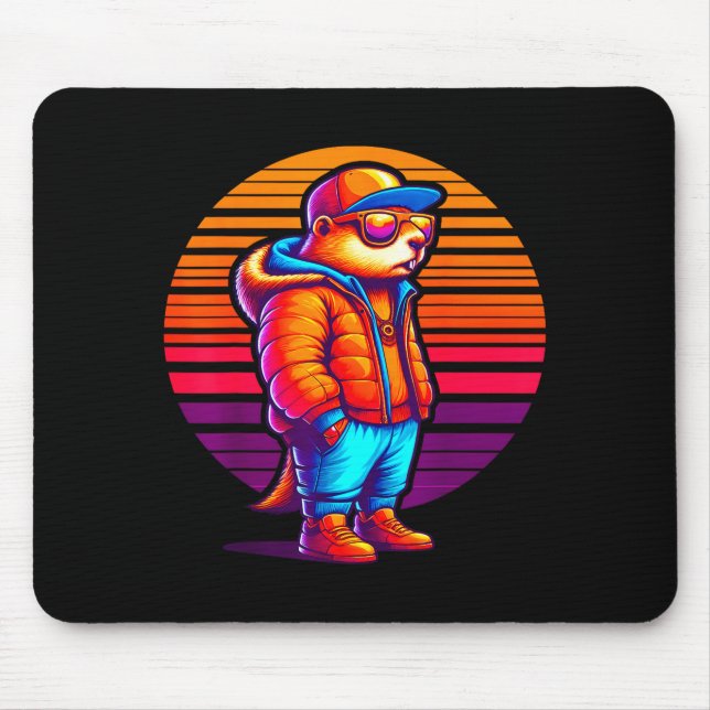 Mousepad Cool Groundhog Modern Urban Style Sunset Retro Art (Frente)