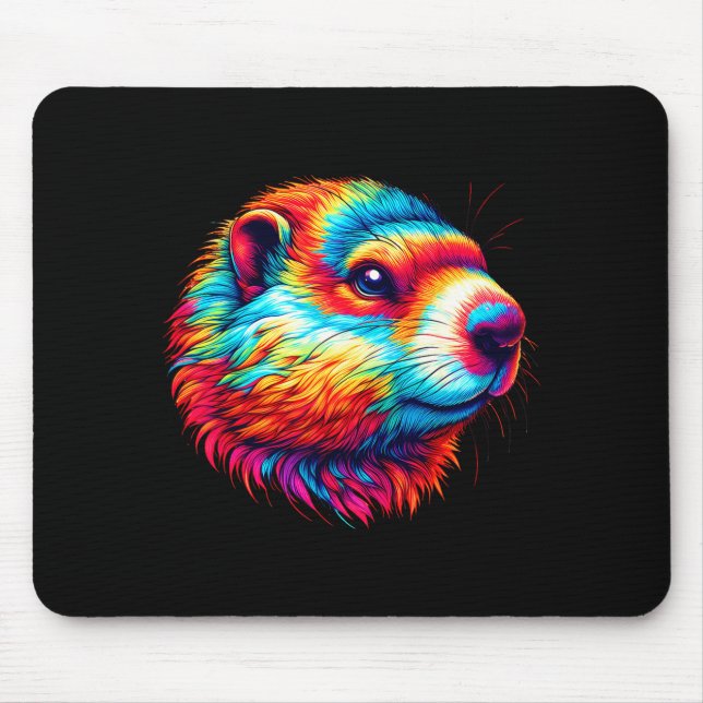 Mousepad Cool Groundhog Spirit Animal Illustration Tie Dye  (Frente)