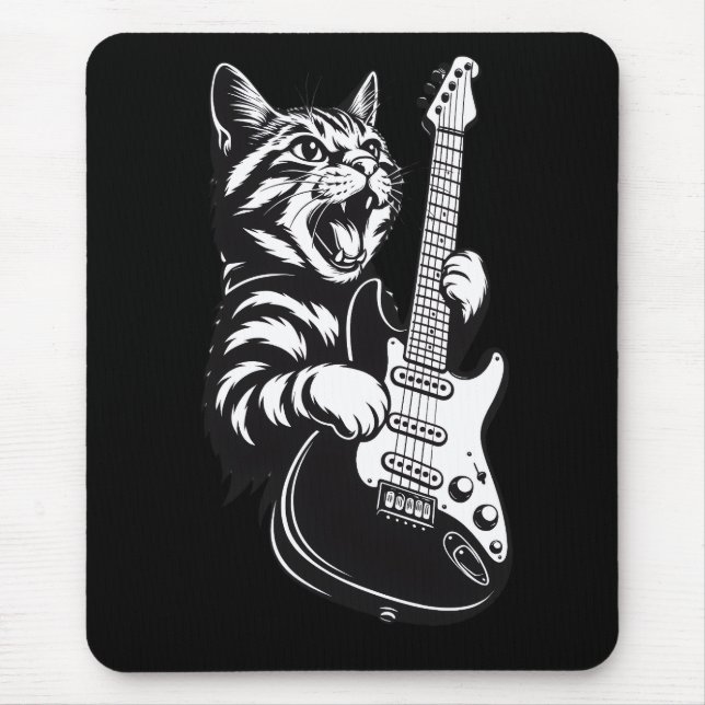 Mousepad Cool Music Love | Rock Cat Playing Electric Guitar (Frente)