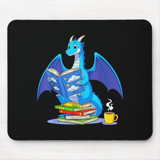 Mousepad Cool Reading Books Dragon Book Lover Bookworm Men  (Frente)