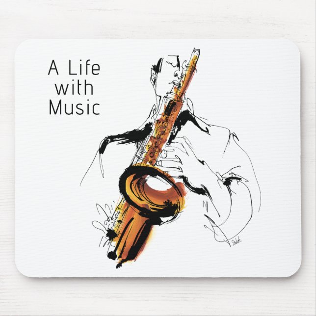 Mousepad Cool Retro Man Playing Alto Saxophone - Jazz (Frente)