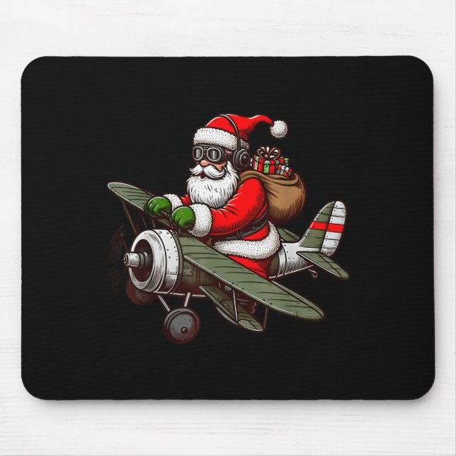 Mousepad Cool Santa Claus Flying Airplane Pajama Christmas  (Frente)