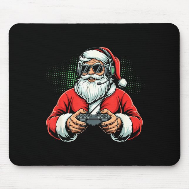 Mousepad Cool Santa Playing Video Games Christmas Gamer Boy (Frente)