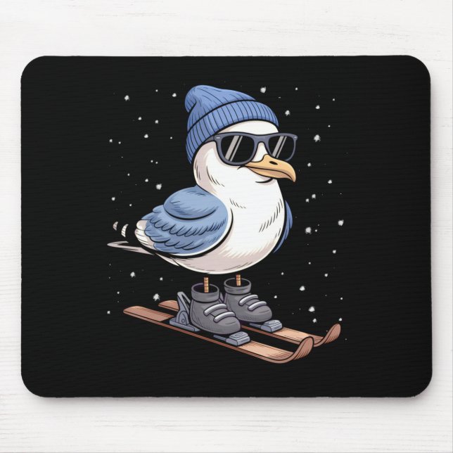 Mousepad Cool Seagull On Skis - Nordic Winter Seagulls Aprè (Frente)