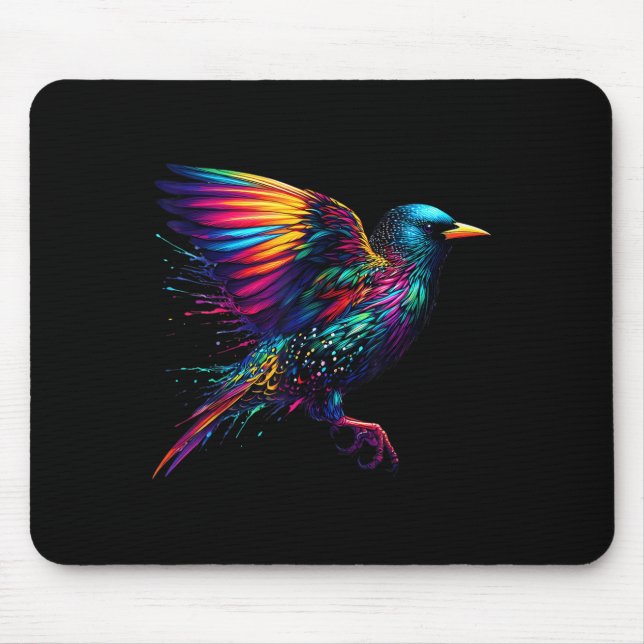 Mousepad Cool Starling Bird Srit Animal Illustration Tie Dy (Frente)