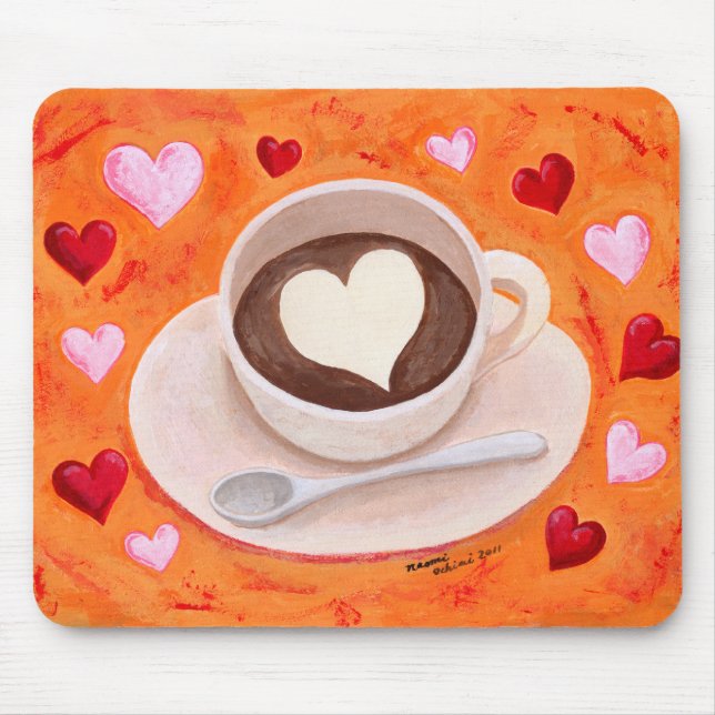 Mousepad Copo de café com corações (Frente)