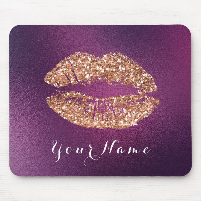 Mousepad Copper Glitt Roxo Ametist Nome Makeup Lábios Beijo (Frente)