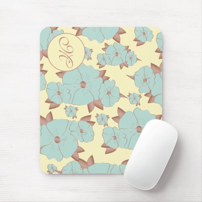 Mousepad Copper Pale Teal Floral em Pastel amarelo (Com mouse)