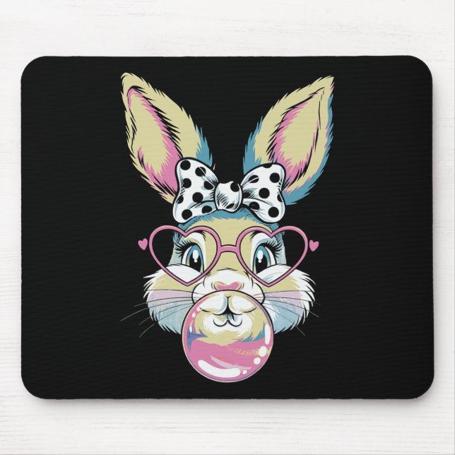 Mousepad Coquete Fofinho Coelho Face Arco Dia de Páscoa Gar (Frente)